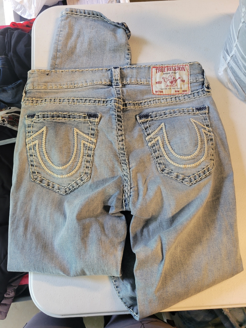 True Religion Light Blue Boot Cut Jeans with Contrast Stitching
